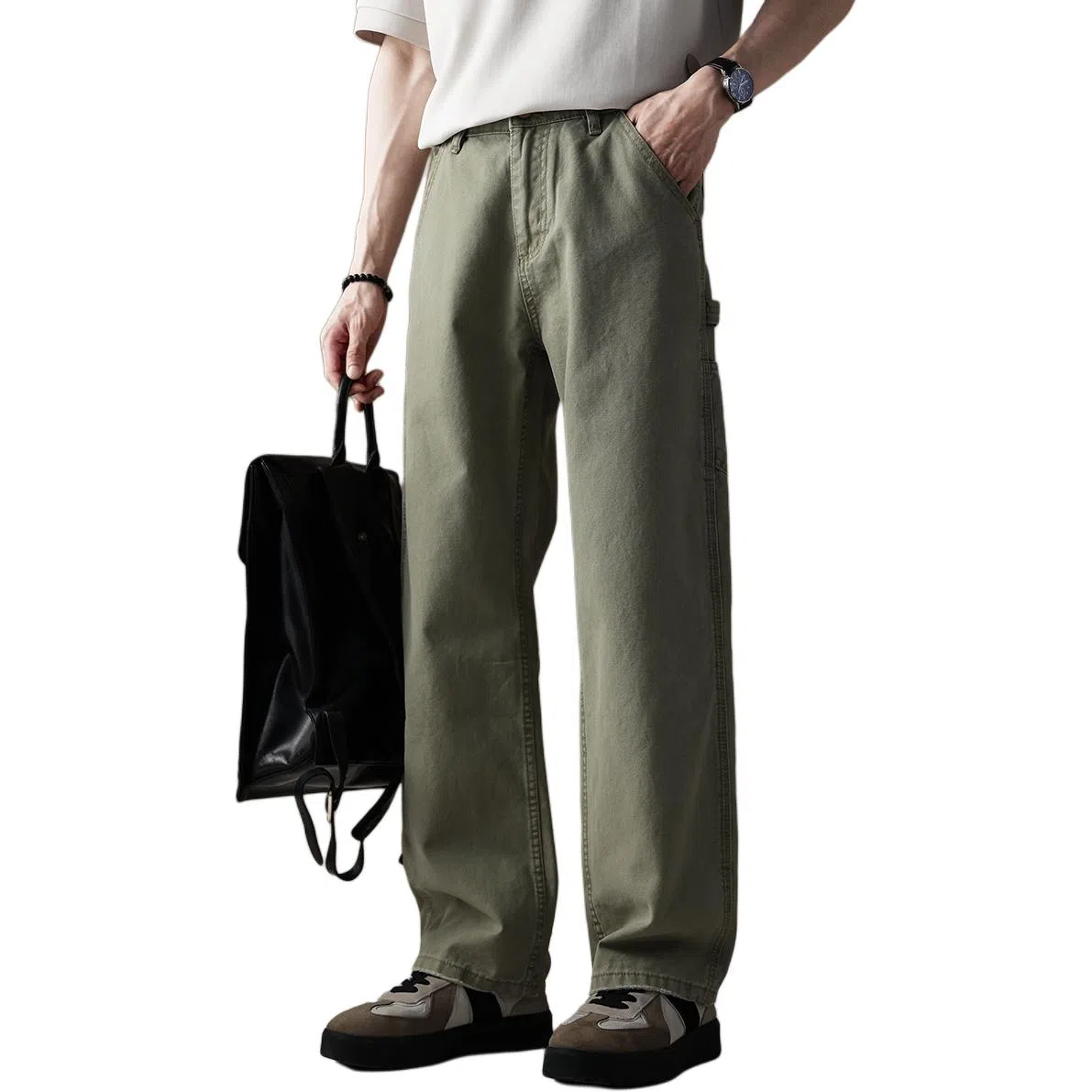 贵色 简约复古水洗石磨纯棉薄款潮牌休闲透气抗皱百搭款高端轻磅痞帅阔腿长裤牛仔裤 男女同款