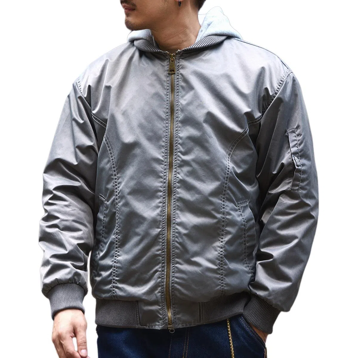 格蓝鹿  纯色长袖宽松棒球服 男款 灰色