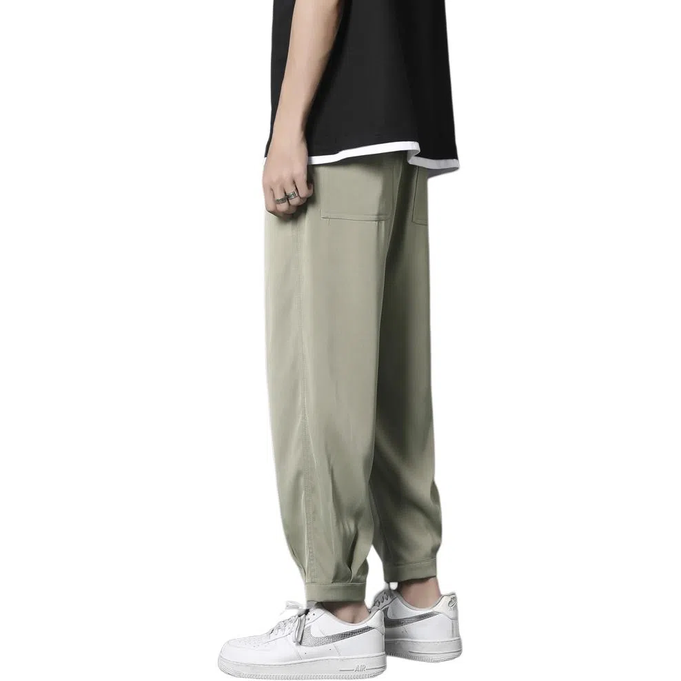 顶峰保罗 冰丝薄款速干纯色简约垂感运动束脚九分裤潮流显高显瘦宽松凉感透气百搭大码休闲裤 男女同款