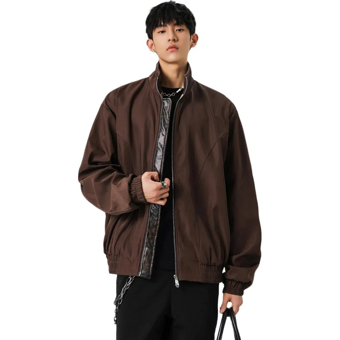 颂希尔 美式休闲立领纯色长袖夹克外套 男女同款