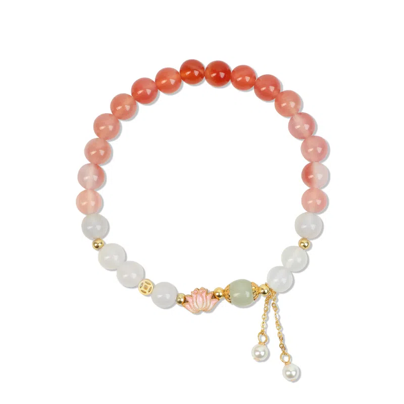 【925真银｜好运莲莲】 奥斯坦汀 渐变莲花新中式国潮风转运珠高级感简约时尚手环饰品 玛瑙 手串 女款