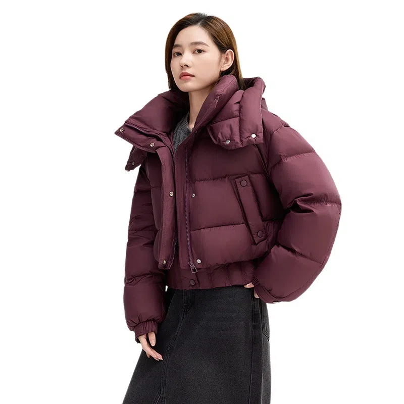 鸭鸭 休闲连帽短款舒适纯色羽绒服 女款