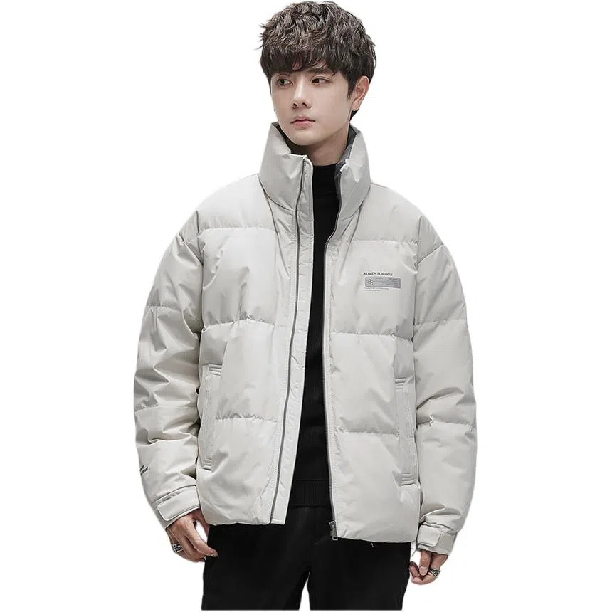 鸭鸭 纯色无帽立领短款长袖羽绒服 男款