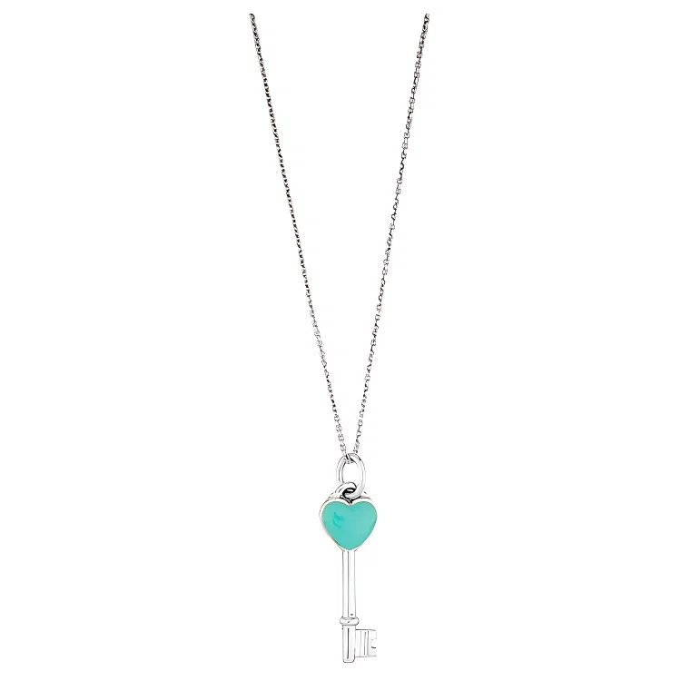 Tiffany & Co. Keys Blue Enamel Heart Key Pendant Necklace