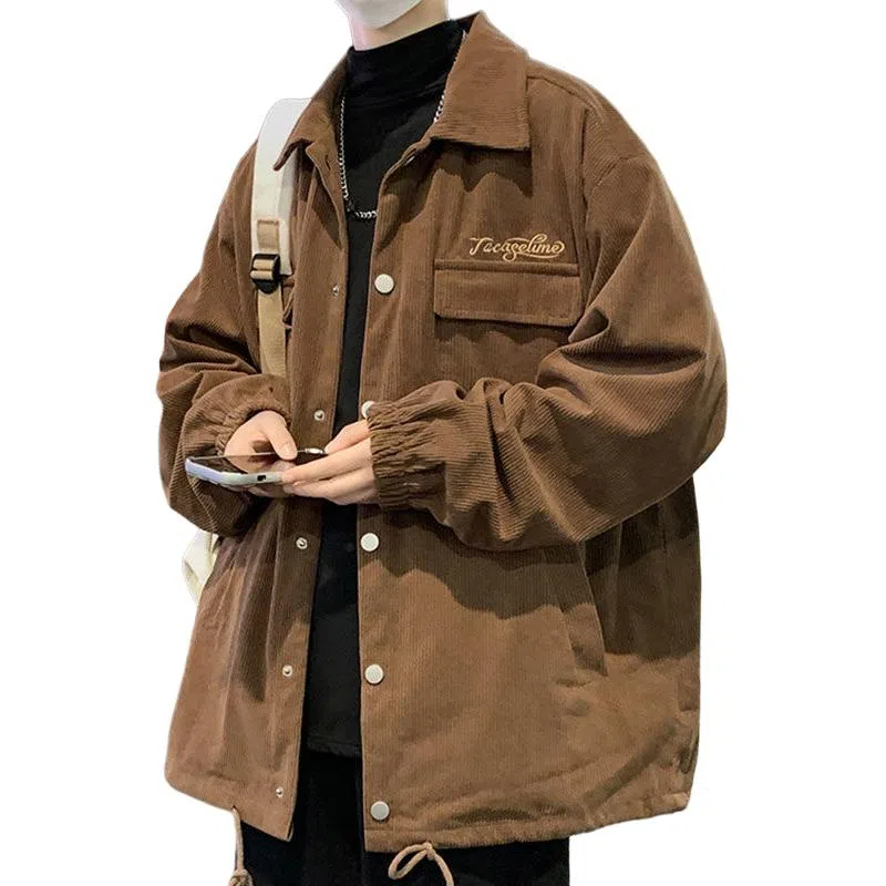 玉儿恋 加绒宽松加厚纯色翻领落肩面包单排扣棉服 男款