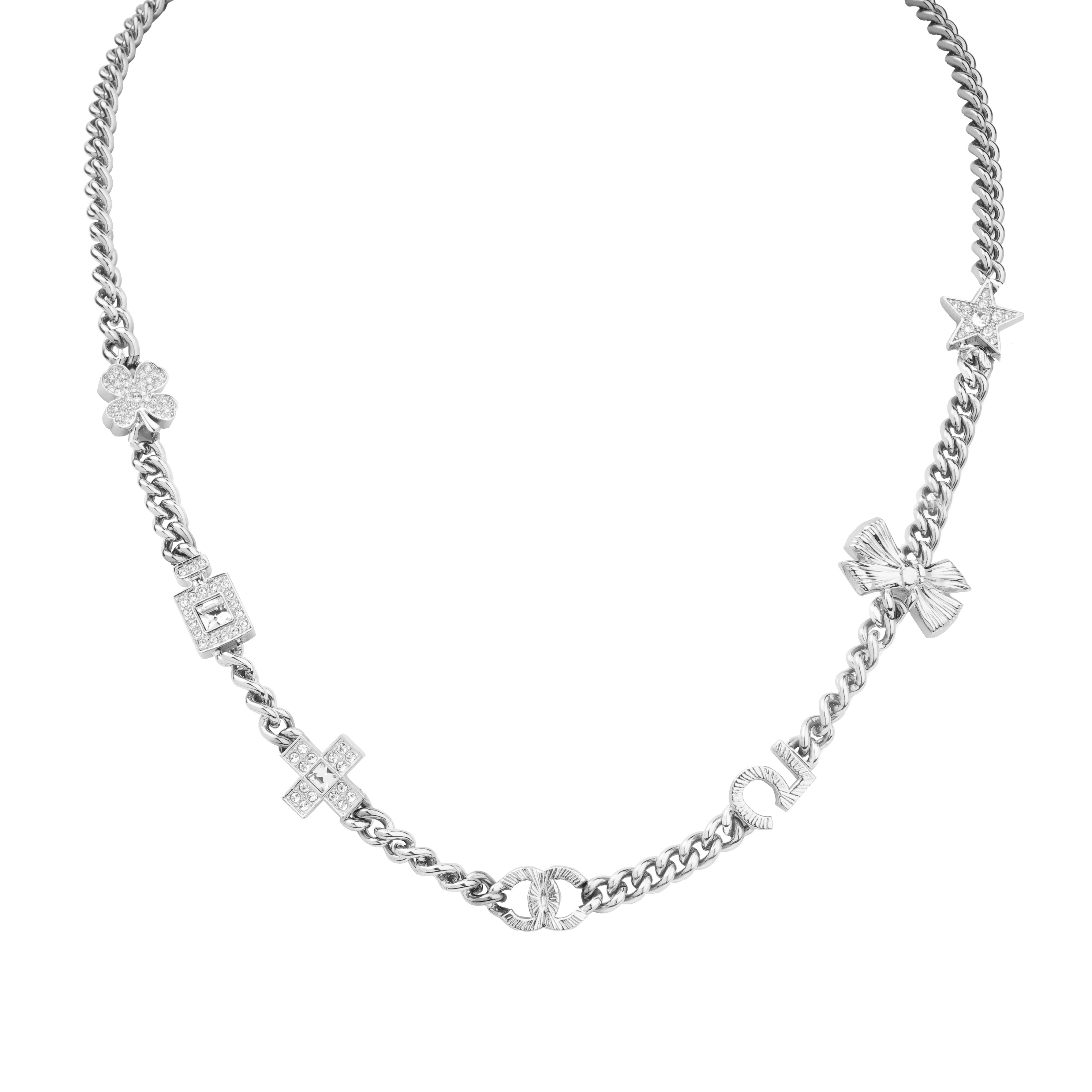 CHANEL No.5 Double C Necklace Silver