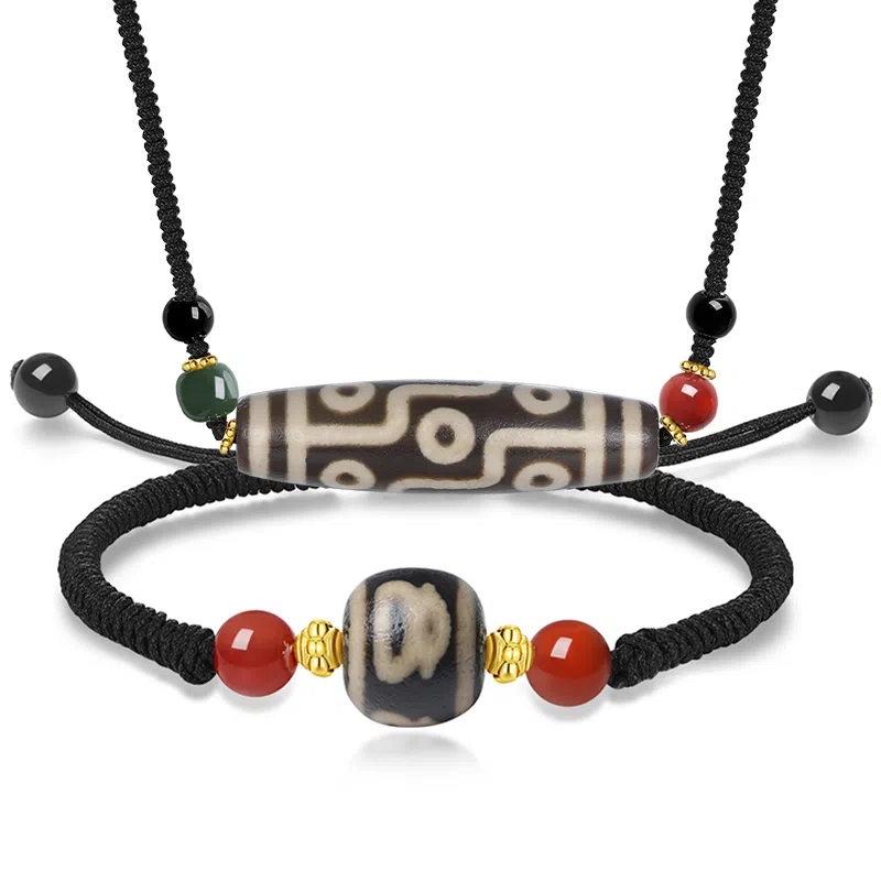 阿梵尼 西藏圣物吉祥平安招财藏传回流九眼天珠吊坠民族风护身吊坠佛珠 男生 女生 礼  玛瑙 玉石项链 男女同款情侣款