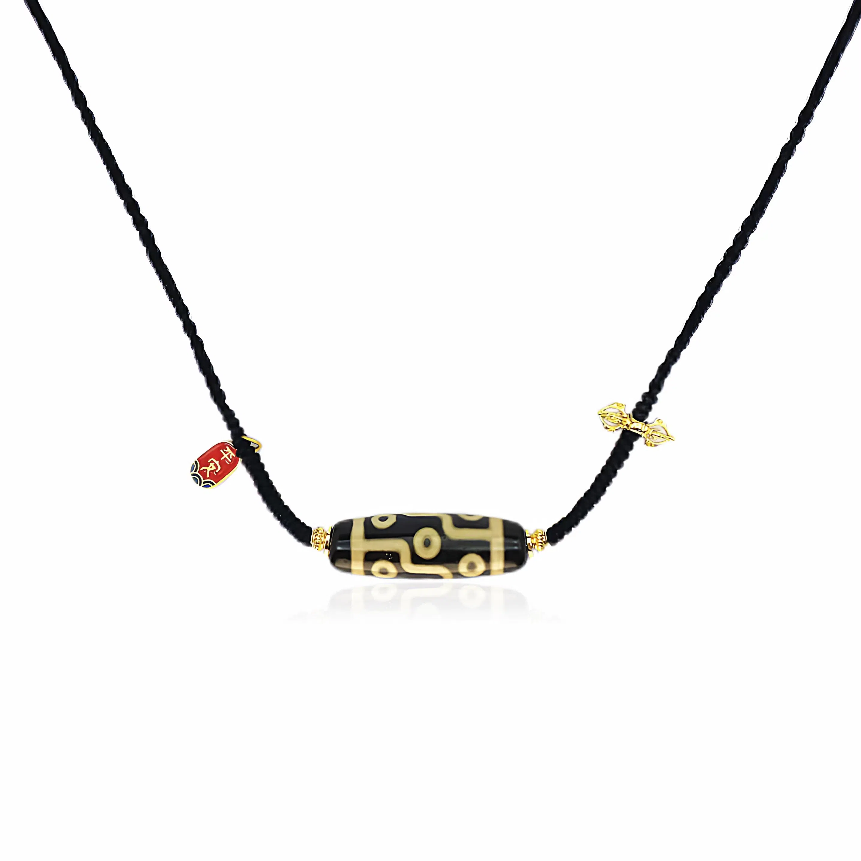 玉临门 国潮民族风平安牌九眼天珠 玛瑙 项链 男女同款情侣款 礼盒 适我愿兮