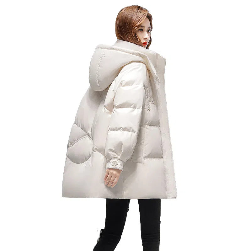 鸭鸭 阔版中长款韩版时尚保暖纯色宽松羽绒服 女款