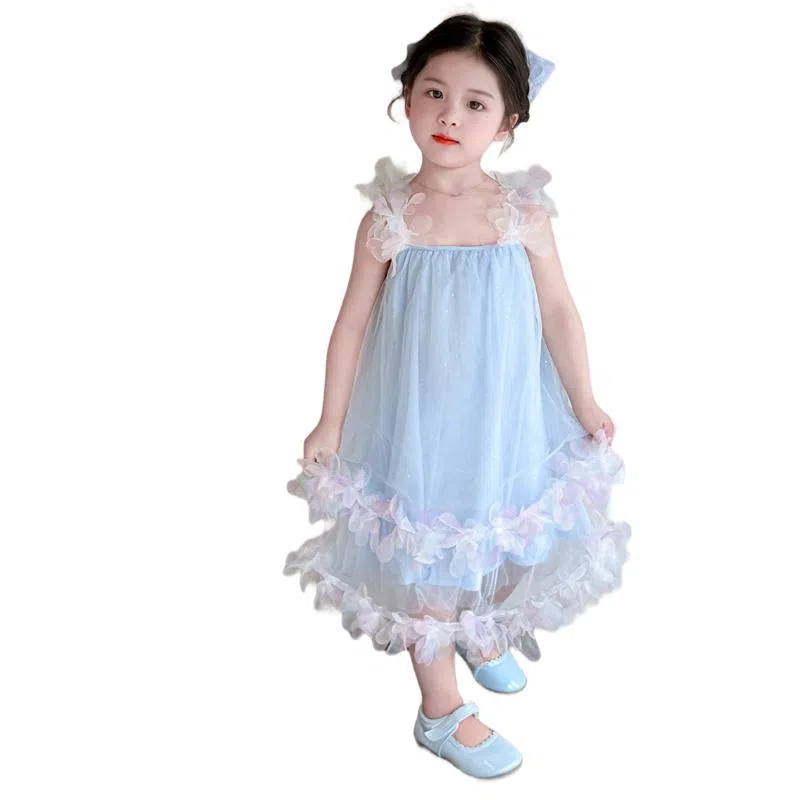 雅鹿连衣裙 可爱洋气无袖 蓝色 中小童