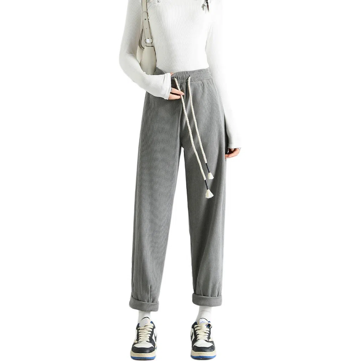 法文箱子 宽松哈伦裤春季纯色中腰长裤休闲裤 女款