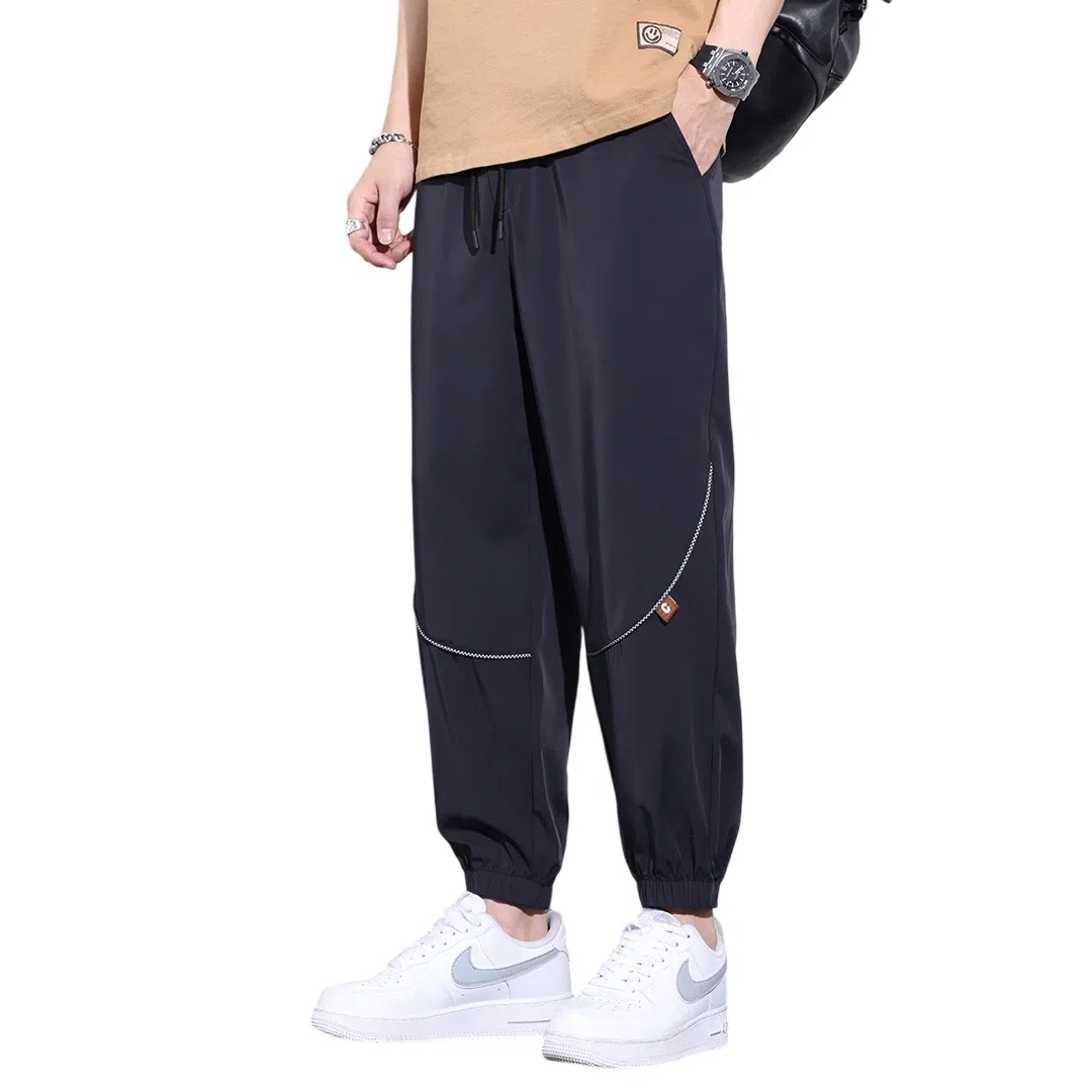 顶峰保罗 无性别主义冰丝裤子薄款亲肤透气凉感宽松束脚大码速干垂感运动时尚百搭潮流九分休闲裤 男女同款