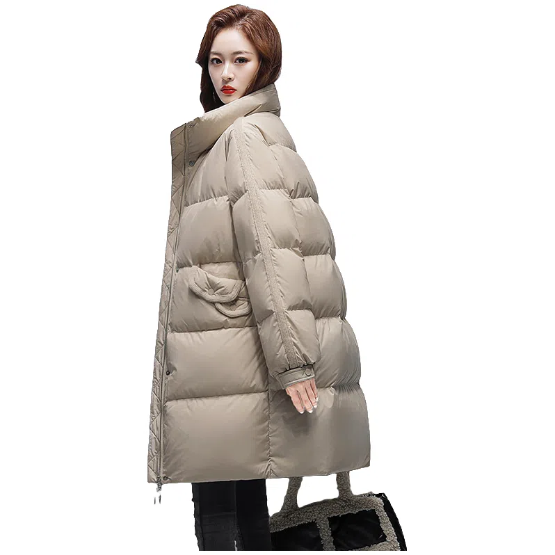 鸭鸭 宽松中长款立领茧型百搭保暖通勤韩系羽绒服 女款