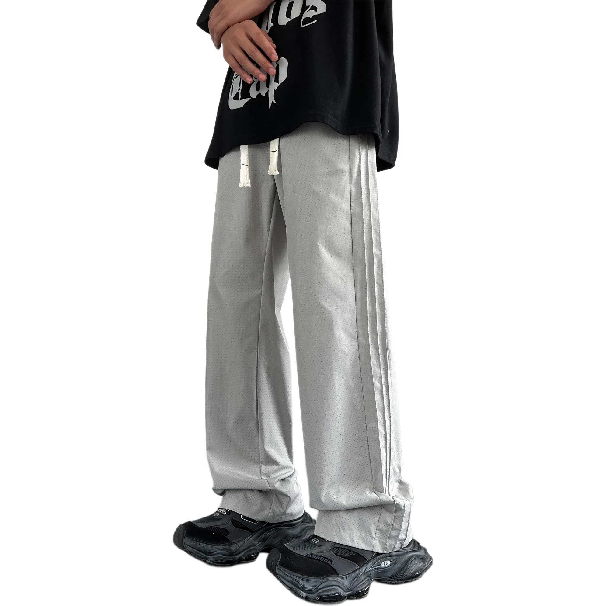 大卫贝肯 美式高街复古字母刺绣系带爆款打孔透气速干时尚百搭宽松舒适直筒运动休闲裤 男女同款