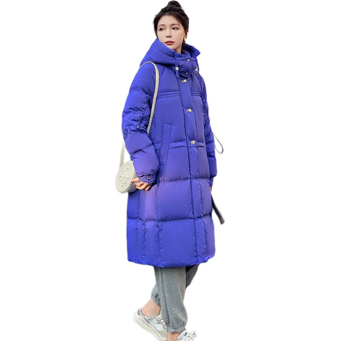 鸭鸭 中长款连帽纯色保暖羽绒服 女款 鹅黄色