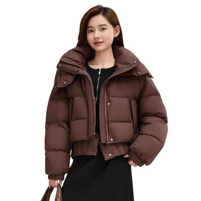 鸭鸭 休闲连帽短款舒适纯色羽绒服 女款