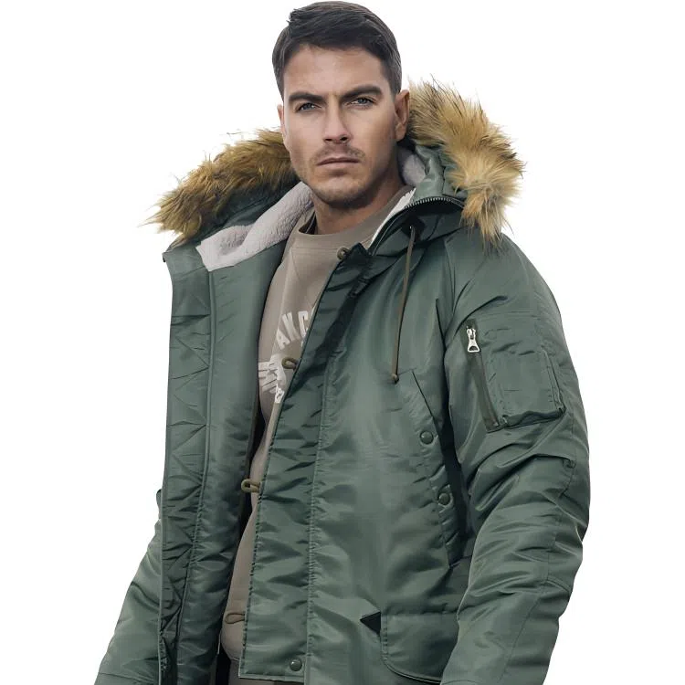 AKCLUB Vintage Quilted Hooded Coat Military Gray