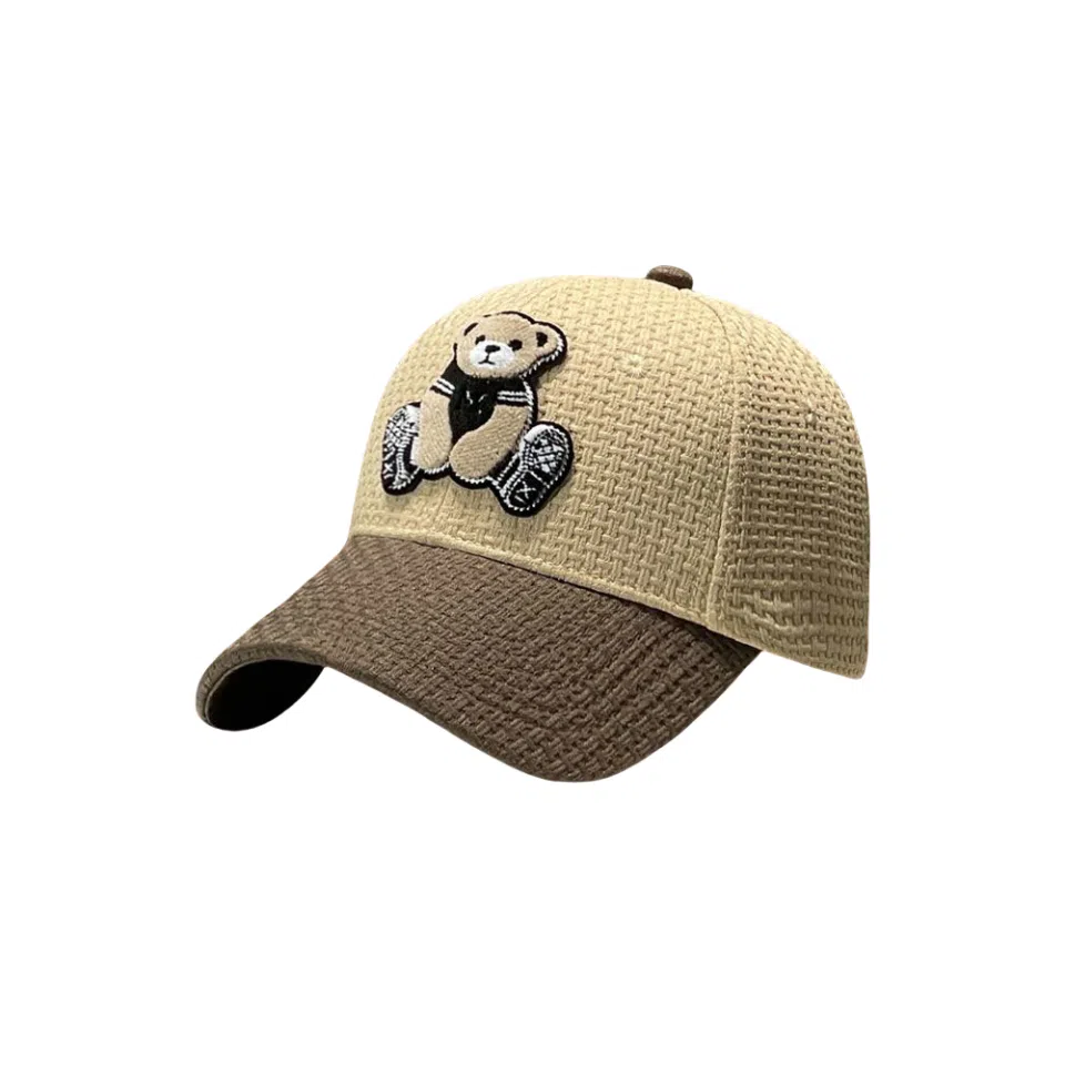 图涂丫 日系百搭时尚卡通小熊拼接 涤纶 鸭舌帽 男女同款情侣款