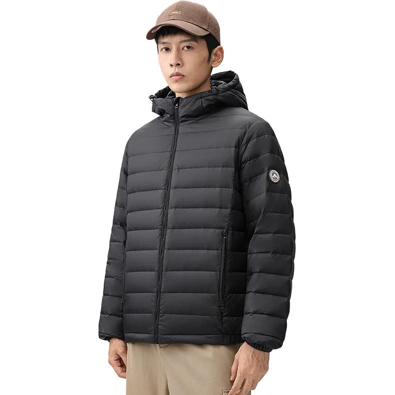 鸭鸭 纯色休闲连帽短款外套羽绒服 男款