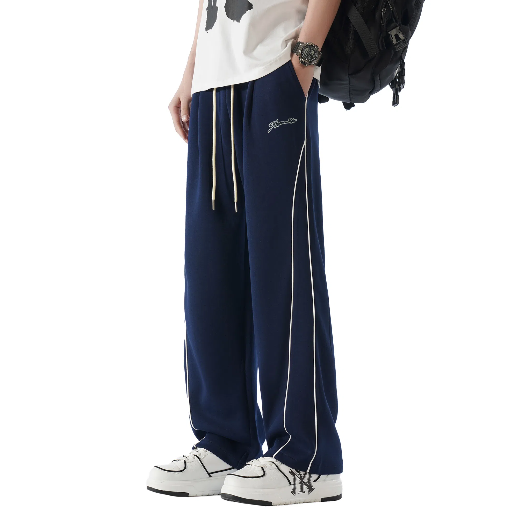 王者荣耀 鲁班七号星空梦想款 美式校园风卫裤户外跑步篮球品牌字母刺绣标系带百搭宽松垂感透气舒适直筒织带休闲裤 男女同款