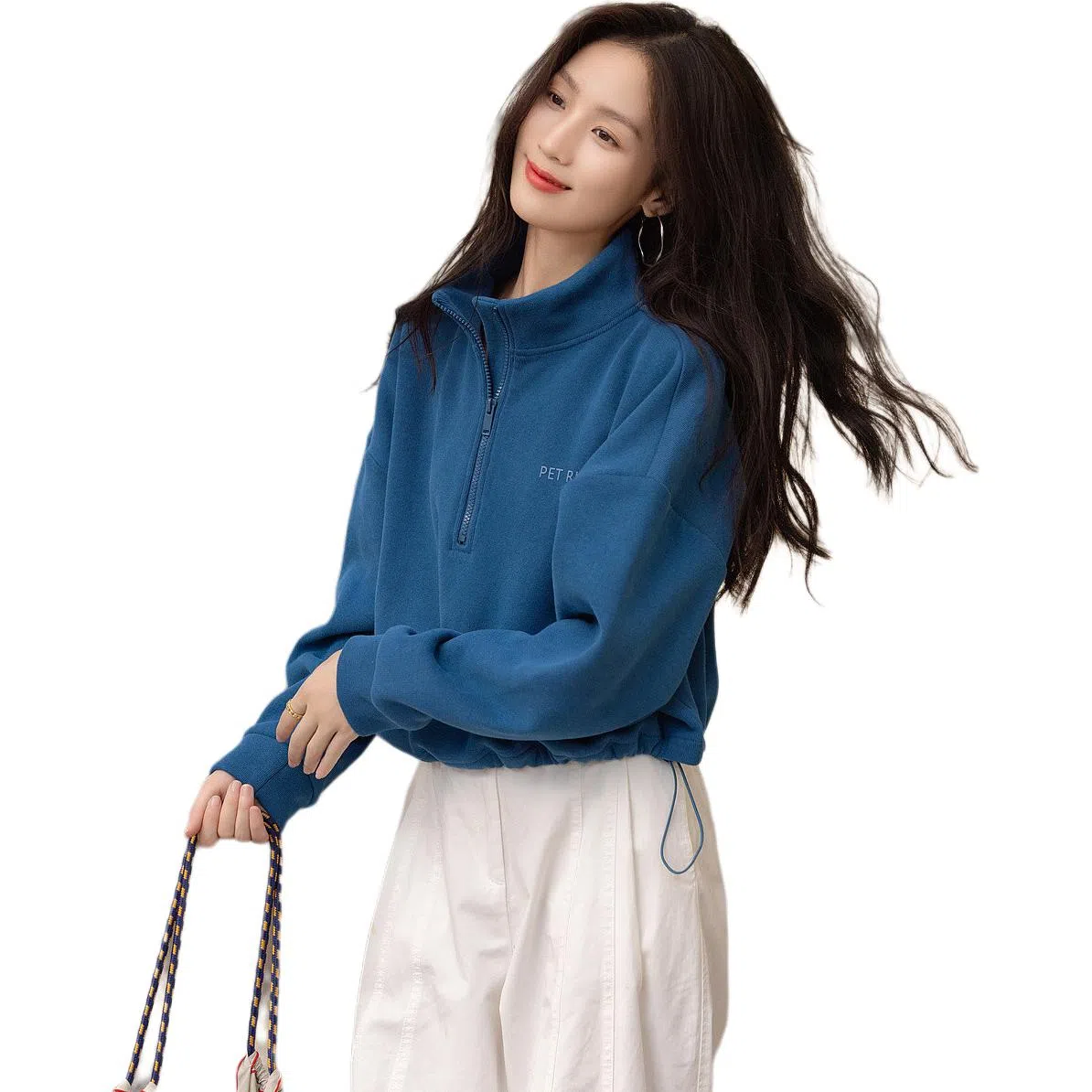 【dme】 纯色立领落肩套头长袖卫衣 女款 孔雀蓝