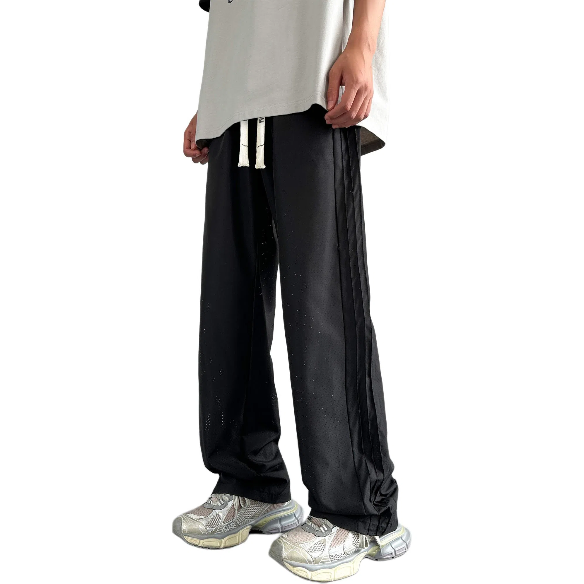 大卫贝肯 美式高街复古字母刺绣系带爆款打孔透气速干时尚百搭宽松舒适直筒运动休闲裤 男女同款