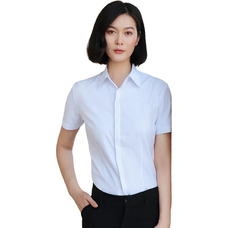 欧迪芬 简约高街职业暗扣设计修身工作服正装工装衬衣休闲短袖衬衫 女款