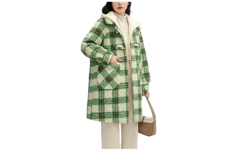 鸭鸭 中长款加厚格子大衣保暖外套真两件羽绒服 女款