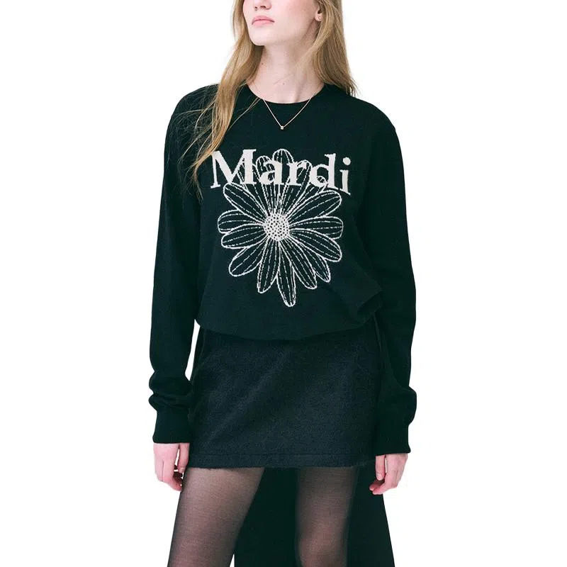 MARDI MERCREDI FW24 CASHMERE CREW NECK FLOWERMARDI-BLACK CREAM