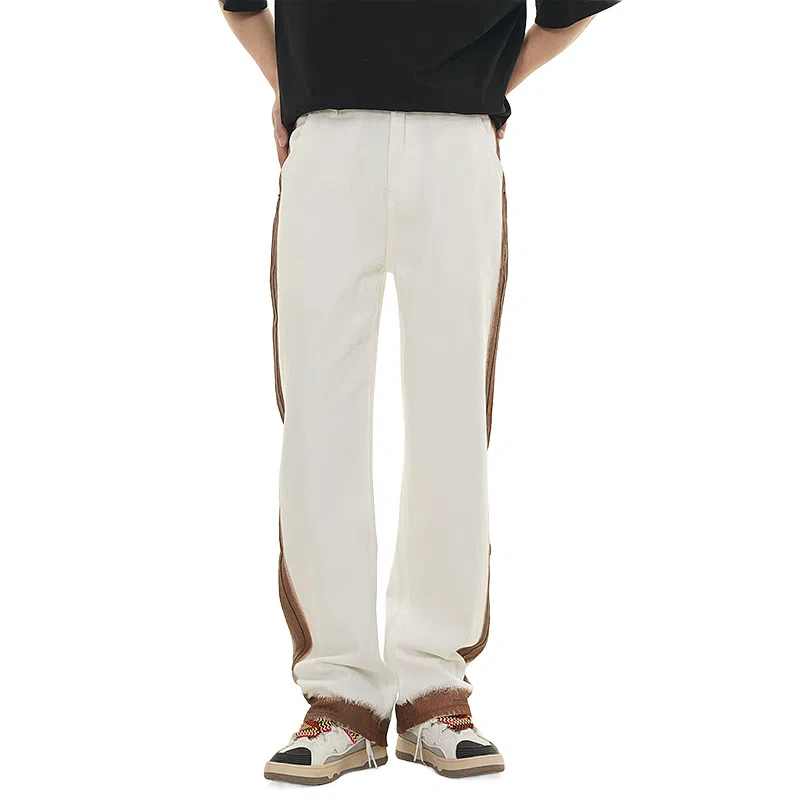 赞仕 日系复古重磅百搭高街阔腿宽松直筒牛仔裤 男女同款 白色