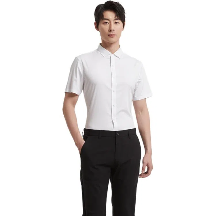 古鲨 高端透气纯色修身短袖衬衫 男款