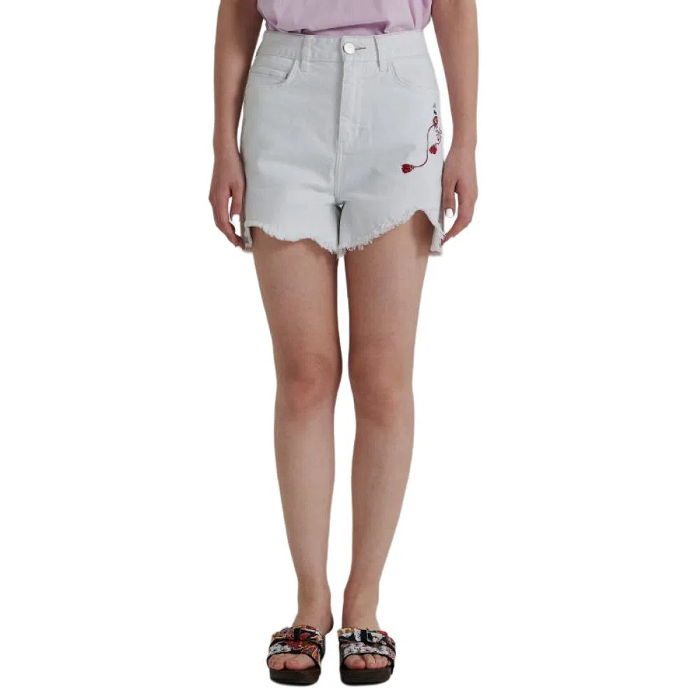 鬼洗 刺绣直筒中腰牛仔短裤 女款