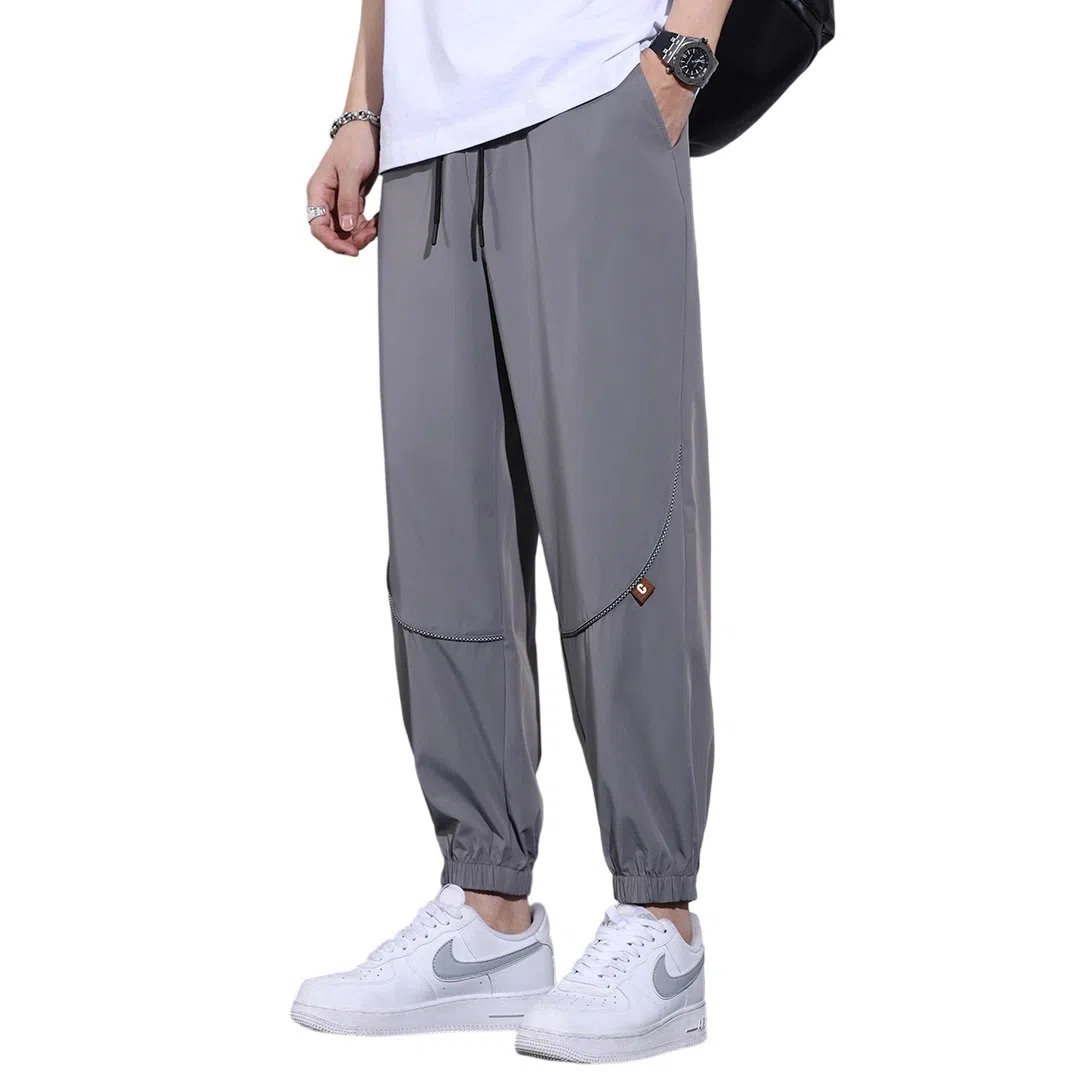 顶峰保罗 无性别主义冰丝裤子薄款亲肤透气凉感宽松束脚大码速干垂感运动时尚百搭潮流九分休闲裤 男女同款