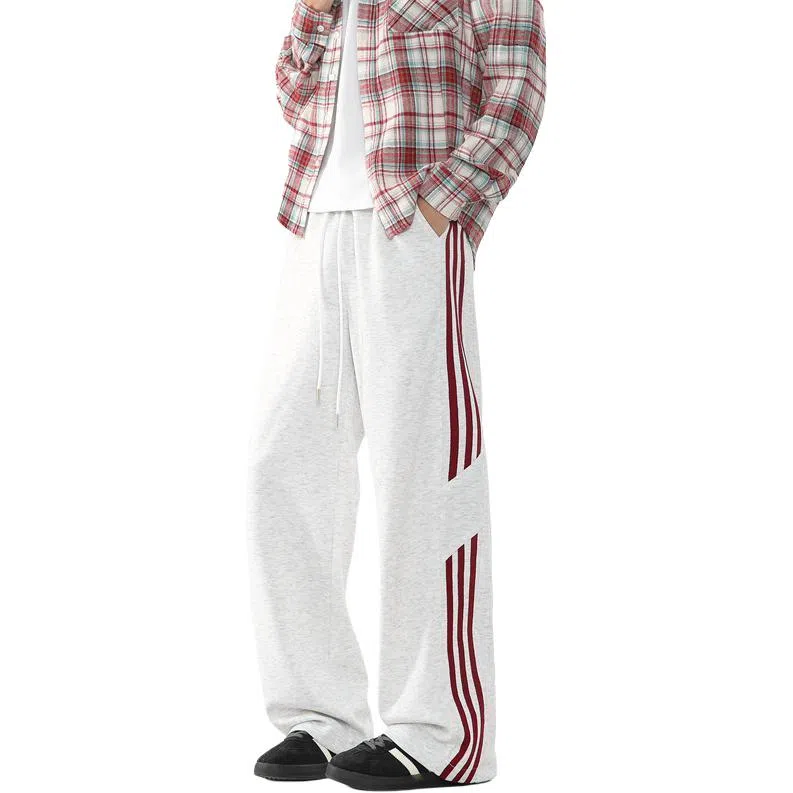 顶峰保罗 美式高街侧边条纹百搭直筒长裤复古潮流宽松舒适小众百搭痞帅设计感大码阔腿休闲裤 男女同款