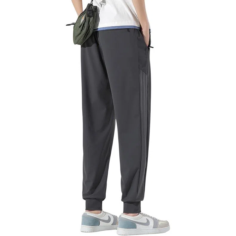 顶峰保罗 冰丝薄款速干弹力束脚九分裤潮牌百搭时尚潮流复古简约运动休闲裤 男女同款