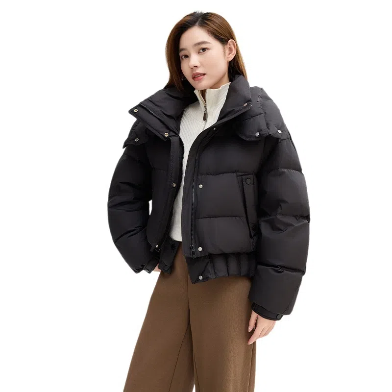 鸭鸭 休闲连帽短款舒适纯色羽绒服 女款