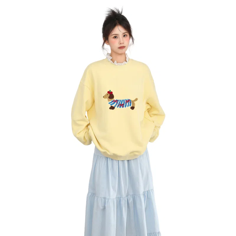 柏黛妃 圆领长袖套头韩系长袖卫衣 女款 黄色