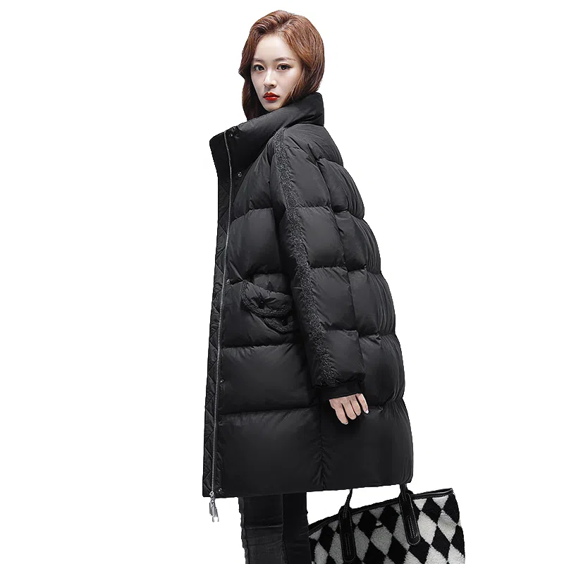 鸭鸭 宽松中长款立领茧型百搭保暖通勤韩系羽绒服 女款