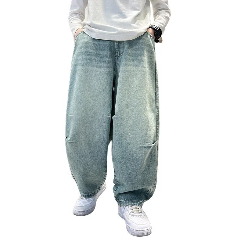 木木屋牛仔裤 简约舒适宽松松紧腰 浅蓝色 儿童款