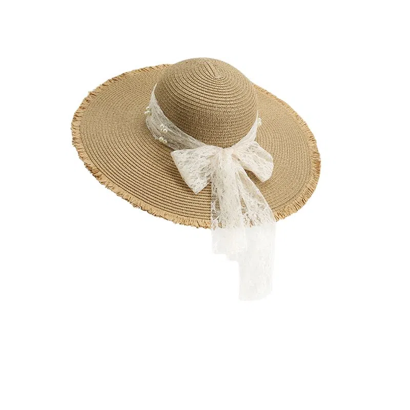 艾佳微 田园风蕾丝蝴蝶防晒度假沙滩#好运 聚酯纤维 渔夫帽 男女同款情侣款