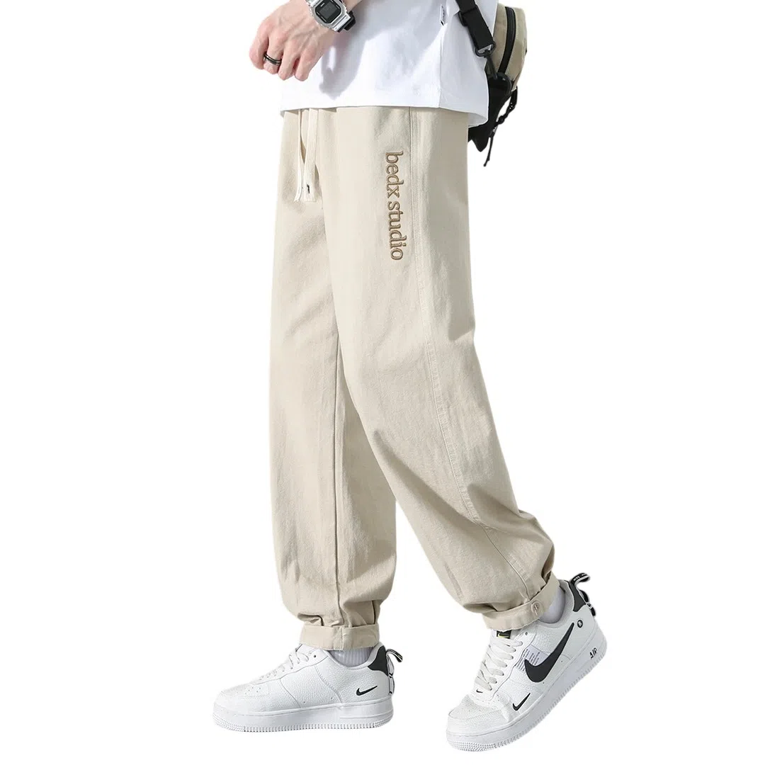 顶峰保罗 刺绣工装纯棉潮牌长裤运动潮流百搭宽松无性别主义运动裤直筒时尚阔腿设计感休闲裤 男女同款