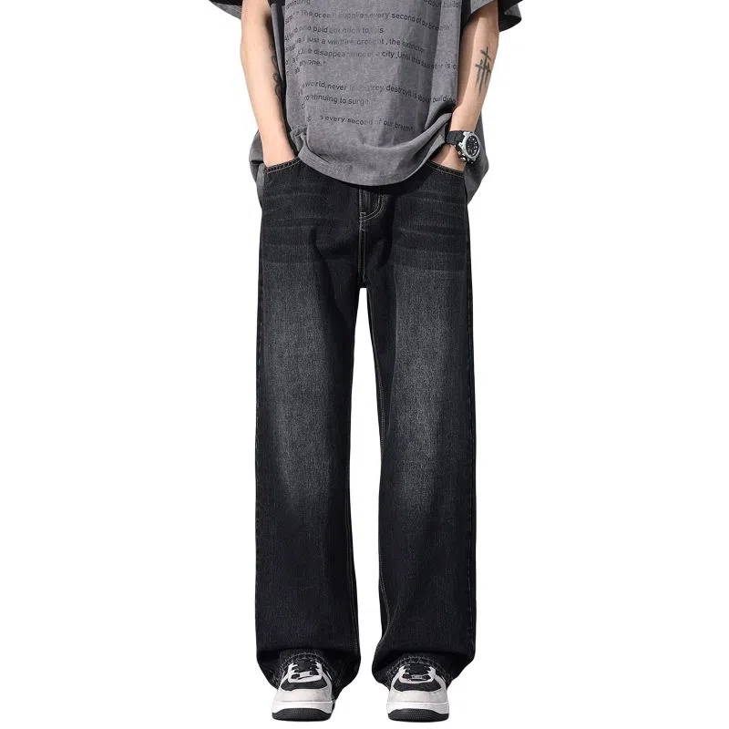 【dme】 美式潮流宽松休闲直筒中腰百搭阔腿牛仔裤 男女同款