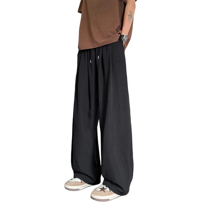 顶峰保罗 冰丝薄款纯色直筒阔腿长裤凉感透气速干宽松小众百搭运动潮牌慵懒风舒适休闲裤 男女同款