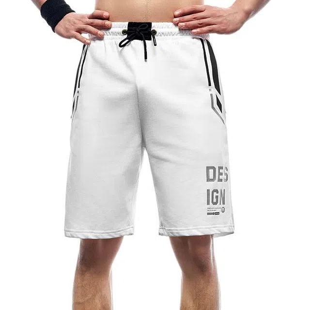 墨立方 胶浆印花，白色烫银印花，隐形拉链口袋运动短裤 男款