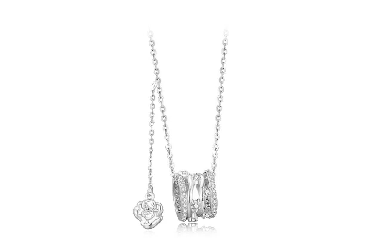 牧言 冷淡风简约小众设计高级感 光面立体闪耀小蛮腰流苏玫瑰花可调节锁骨链 合金 项链 男女同款情侣款