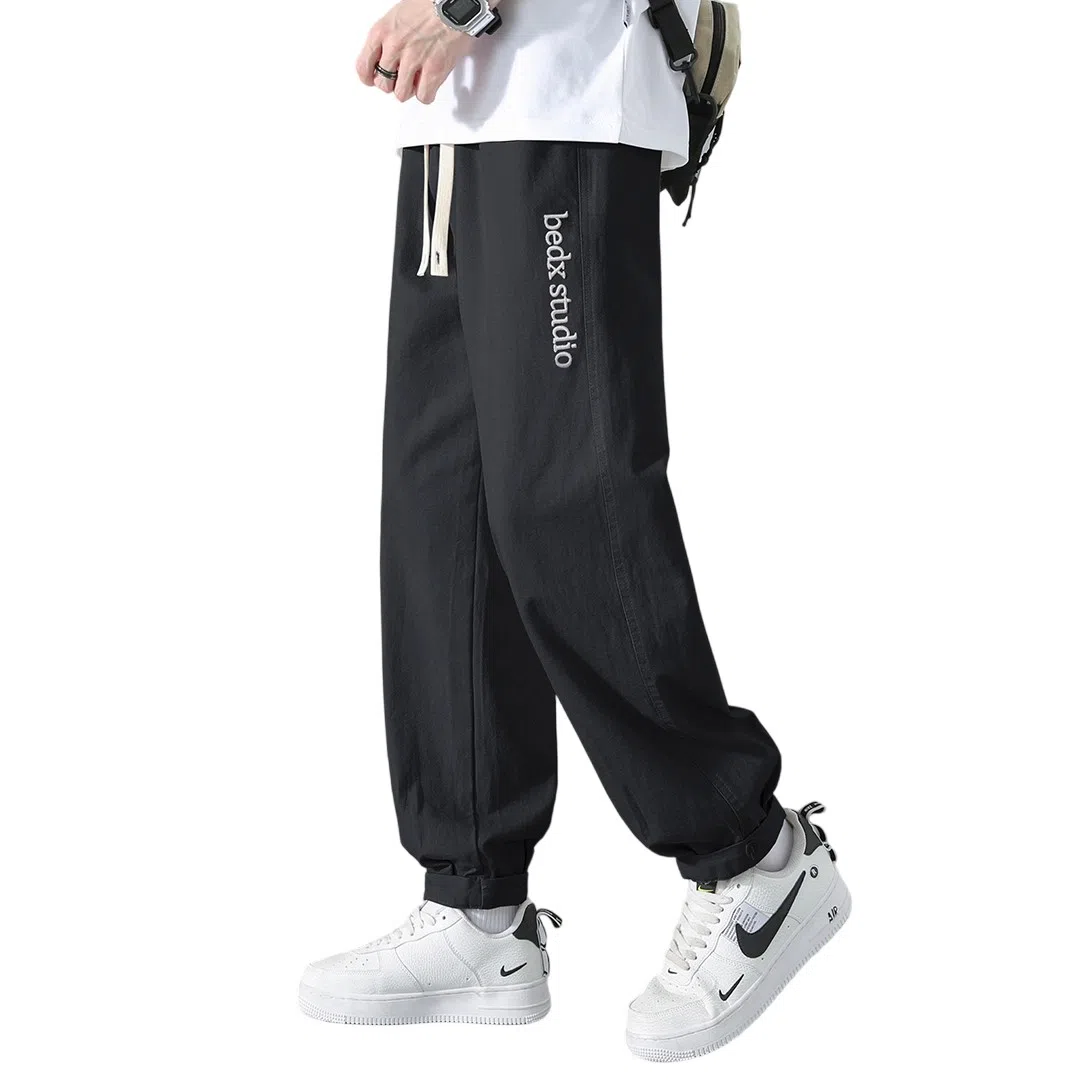 顶峰保罗 刺绣工装纯棉潮牌长裤运动潮流百搭宽松无性别主义运动裤直筒时尚阔腿设计感休闲裤 男女同款