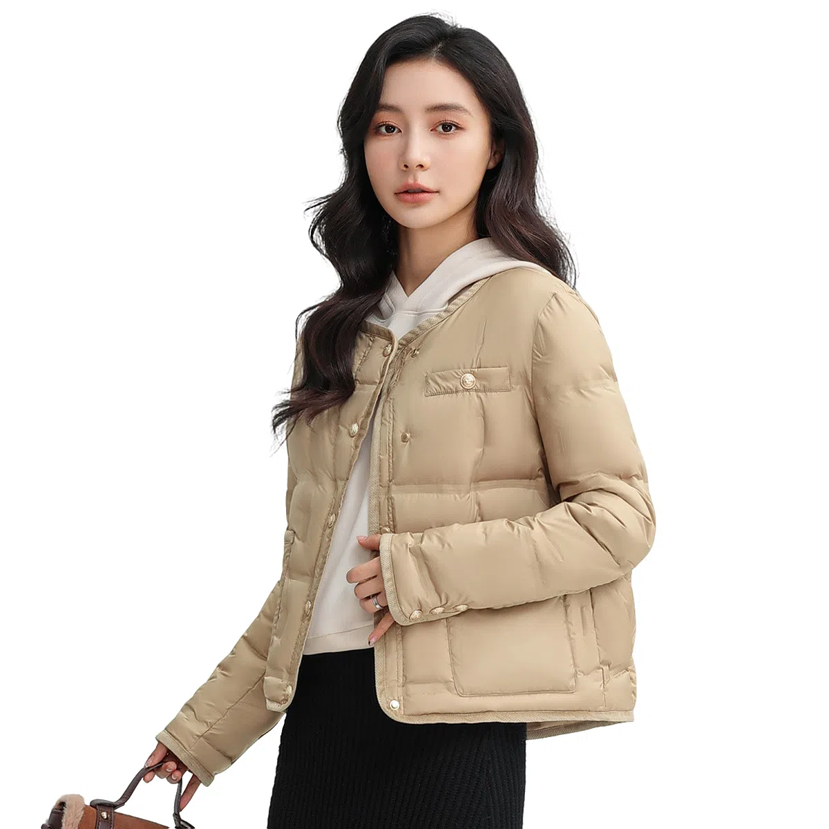 鸭鸭 舒适经典休闲时尚短款防寒连帽保暖轻薄羽绒服 女款