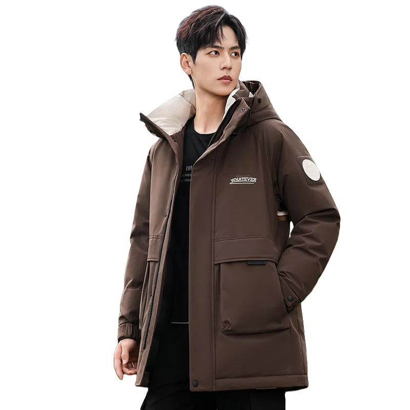 鸭鸭 中长款加厚保暖休闲宽松连帽套头羽绒服 男女同款