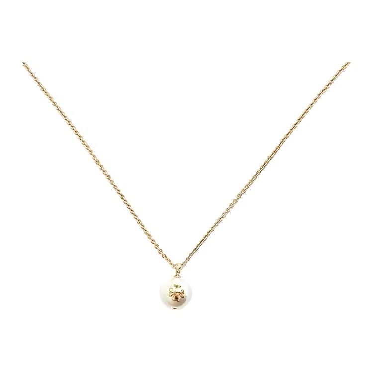 Tory Burch Pearl Logo Pendant Necklace Gold