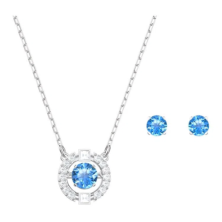 Swarovski Sparkling Dance Round Set Blue Gold Plated